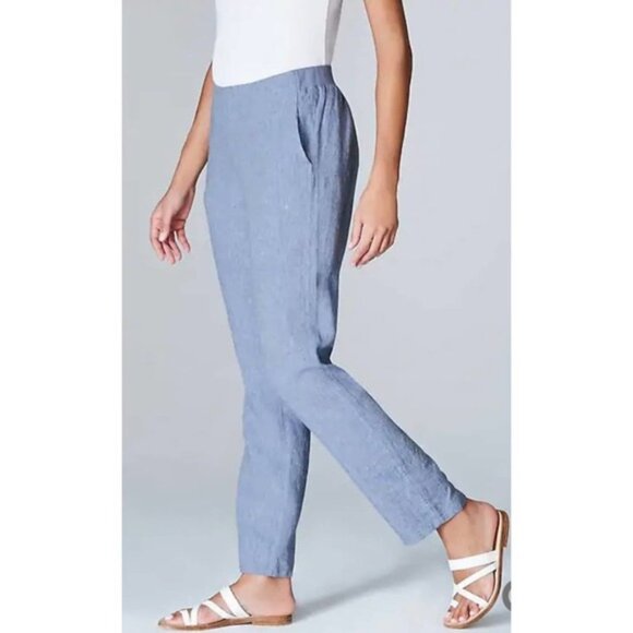 J. Jill Love Linen Blue Chambray Ankle Pants - Picture 2 of 5